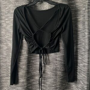 SHEIN Black Crisscross Ruched Crop Top